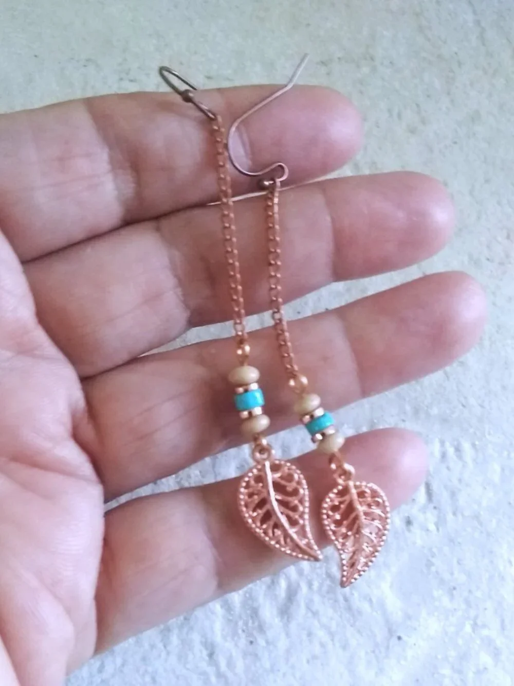 Lightweight! Copper Filigree Leaf Dangle Earrings! Fall Ready! Southwestern Boho